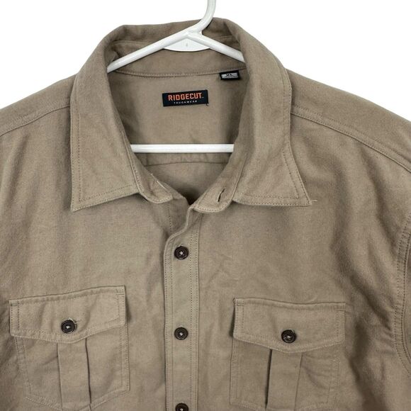 Ridgecut Toughwear Chamois Button Front Shirt Long Sleeve Mens Size XL Tan Khaki - Picture 2 of 7